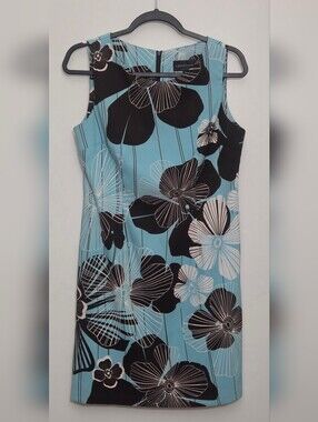 Connected Petite Aqua Blue Floral Sheath Dress